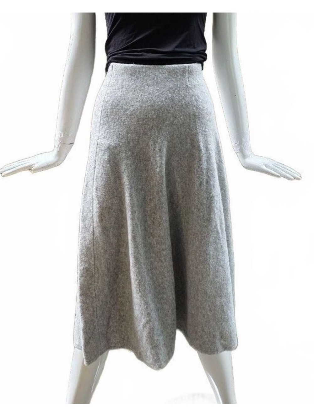 UNIQLO Soufflé Yarn Knit Flare Midi Skirt Wool Blend Cozy Dove Grey